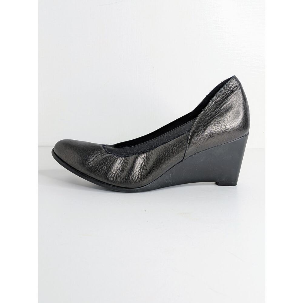 Arche Wedge Pumps 39 Black Leather Elastic Topline Comfort Wedge France 8-8.5